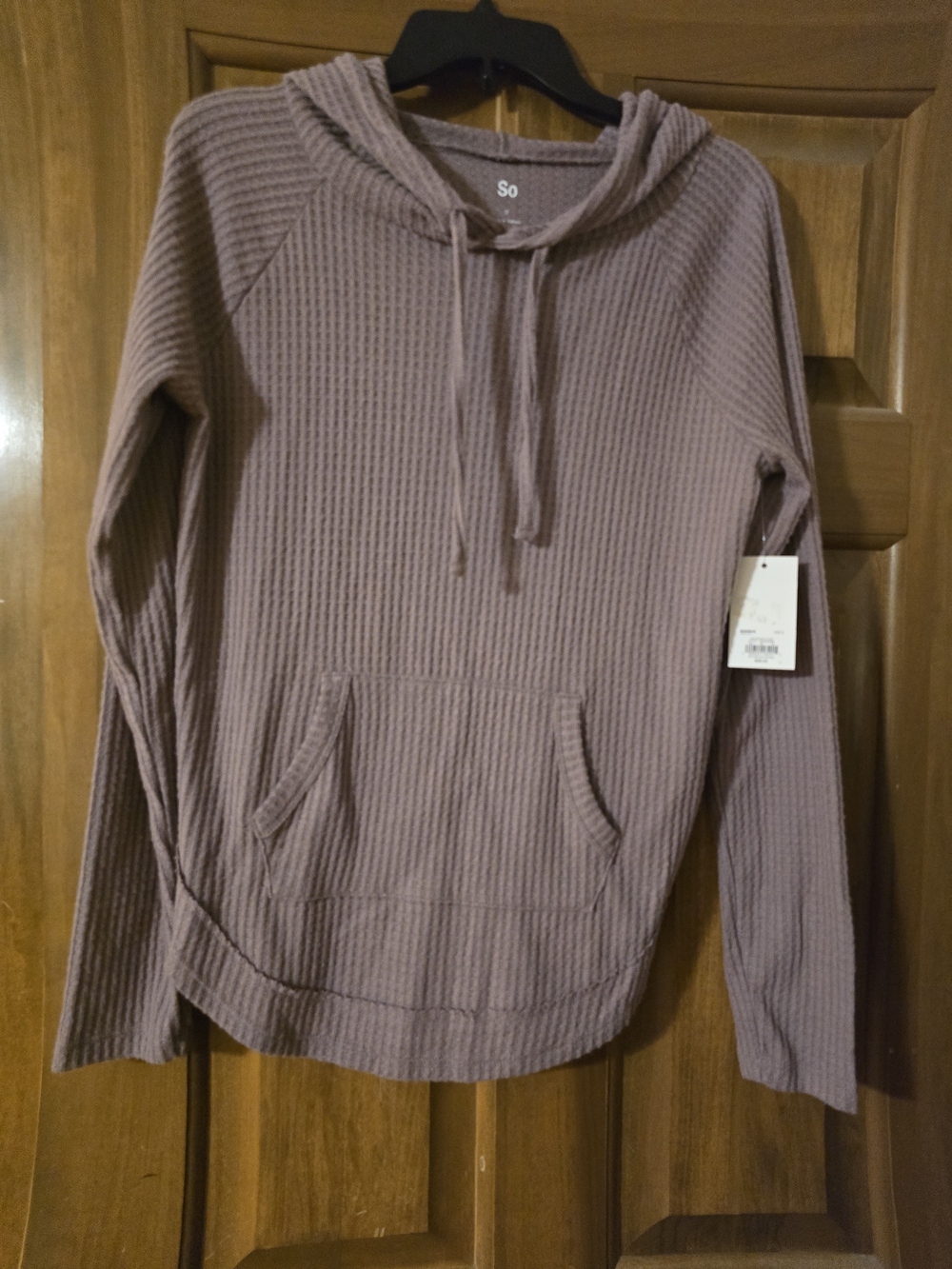 SO Mauve Waffle-Knit Hooded Sweater